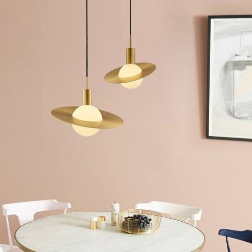 LED Pendant Lamp Nordic Iron Living Room Hanging Lamp Personality Bedside Pendant Light Golden Single Head Indoor Lamps AC220V