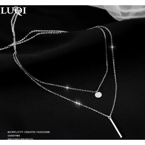 Womens Fashion Double Zircon Round Straight Pendant S925 Silver Platinum Plated Light Luxury Temperament Necklace 341