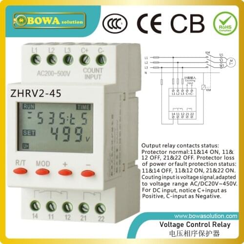 ZHRV2-45 voltage & phase protector relay with " AC/DC20~450V counting & 9999h59min timing" functions to test enthalpy difference