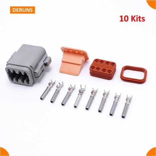 10Kits Female 8 Pin/Way Deutsch Waterproof Sealed Auto Wire Connector Plug Sets DT06-8S