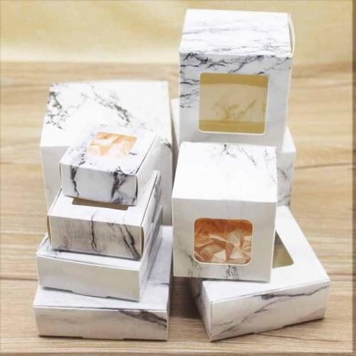 10pcs Mutli size paper gifts box with window Marbling style gifts package boxes cake cookies Wedding home party suppiles package