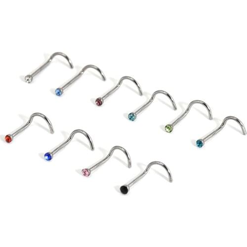 10 Pieces Crystal Piercing Nose Stud Stainless Steel Star Nose Rings Nariz Piercing Jewelry Rhinestone Nose Screw Studs Piercing
