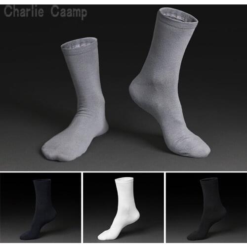 Charlie Campp Spring and Summer 100% Cotton 200 Needleless Socks Solid Color Business Mens Socks Tube Socks