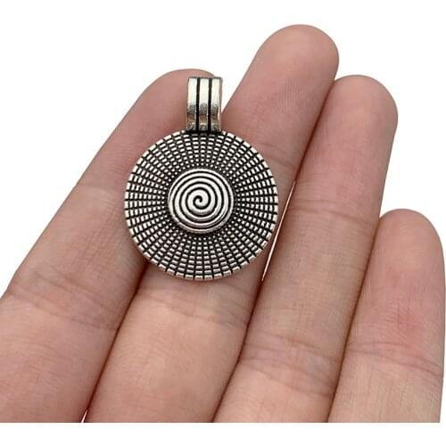 15 x Antique Silver Color Boho Swirl Spiral Vortex Round Charms Pendants for Necklace Jewellery Making Accessories