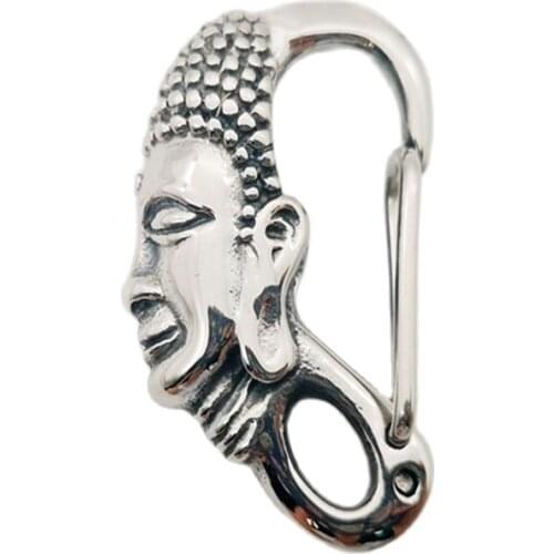 2021 SS 316L Stainless Steel Religious Buddha Key Ring Vintage Silver Color Amulet Buddha Key Holder Chain Gift Men Women