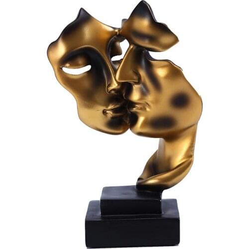 27cm ResinKissing Couple Mask Figurines For Interior Nordic Golden Abstract Statue Home Decoration Office Living Room Decor