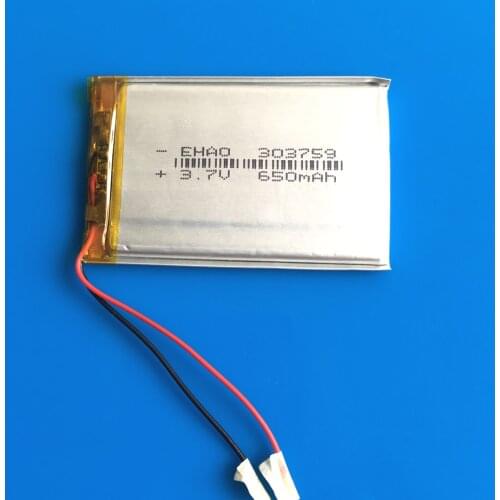 3.7V 650mAh 303759 rechargeable battery lipo polymer lithium batteries for MP3 GPS DVD bluetooth recorder camera 3*37*59mm