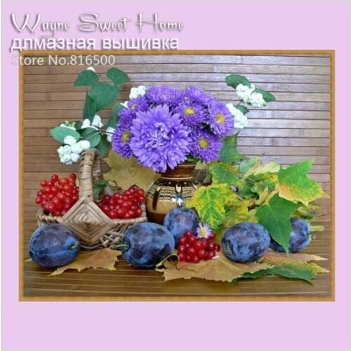 3D Diamonds Mosaic Diamond Embroidery Cross Stitch Purple Flower And Fruit Diamond Painting Rhinestones Handmade Wall Decoration