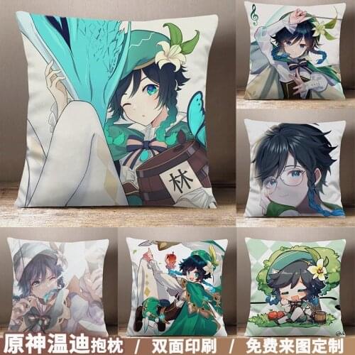 Anime Genshin Impact Venti Cartoon Square Throw Pillow Cosplay Game Siesta Short Plush Sofa Cushion Gifts 45*45cm