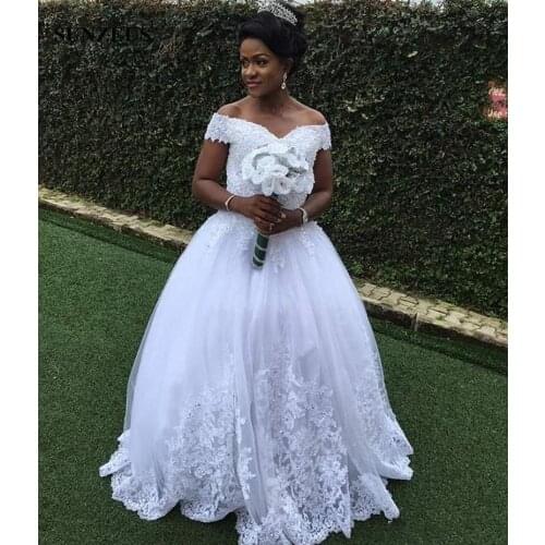 Vestido De Noiva White Wedding Dresses 2020 V Neck Cap Sleeve Appliques Lace Wedding Gowns Bridal Dresses Beads