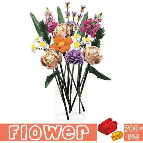 Flowers Bouquet Building Blocks DIY Bricks Toys Rose Children Kids Girlfriend Gifts Kids Home Model Decoration Valentines Day