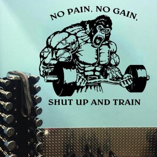 King Kong No Pain No Gain Shut Up And Train Gym Wall Sticker Inpirational Quote Bodybuilding Fitness Workout Wall Decal Vinyl
