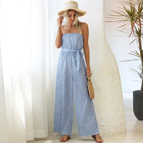 Sexy Off Shoulder Jumpsuit Women 2021 Summer Floral Casual Boho Beach Ladies Rompers Wide Leg Loose Elegant Pants for Women