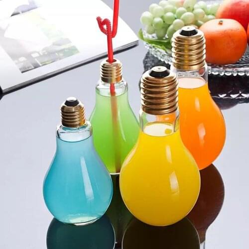 Creative Bulb Water Bottle for Brief Fashion Cute Milk Juice Light Bulb Shape Leak-proof Glass Bottle Party
