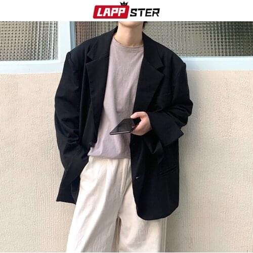 LAPPSTER Vintage Men Harajuku Black Blazer Jacket 2021 Mens Japanese Streetwear Jackets Coats Couple Hip Hop Fashions Blazers