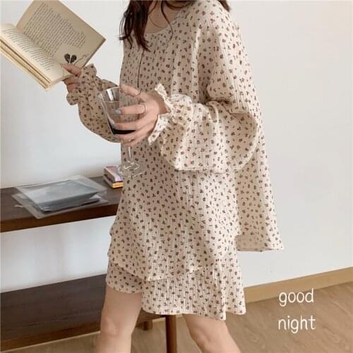 Summer sleepwear women pajamas set floral print long sleeve home clothes shorts pijamas 2 piece set cotton home suit Y396