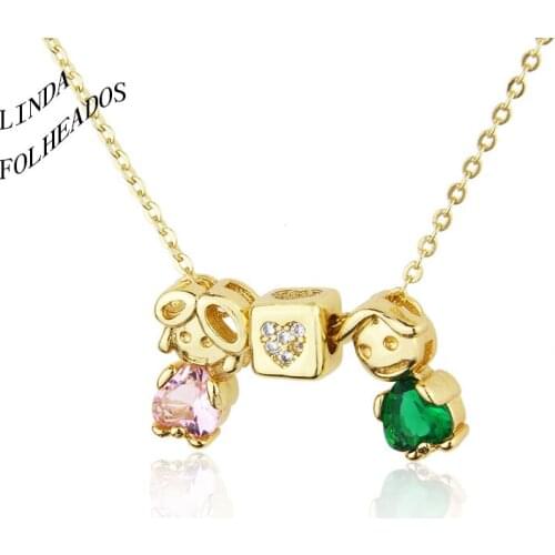 New Fashion Family Rainbow Boy Girl Kids Pendant Chain Necklace for Woman Collares Copper New Year Birthday Christmas Jewelry