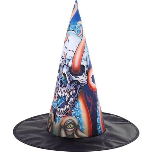 Fashion Printing Halloween Men Party Peaked Cap Wizard Hat Personality Unisex Witch Hat Women Halloween Cap