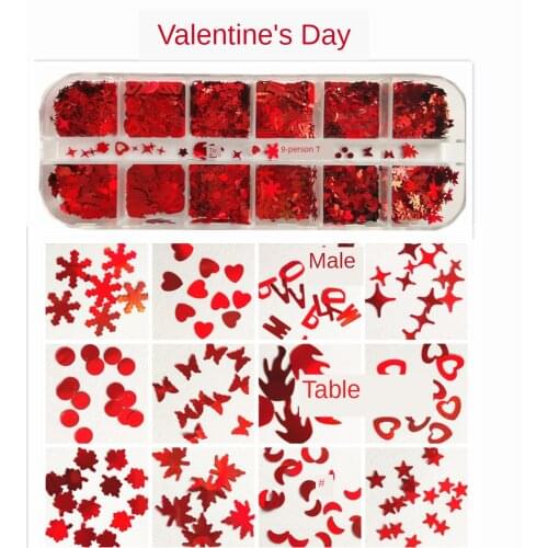 Long Box Valentines Day Nail Art Sequin Set Romantic Kiss Red Love Butterfly Glitter Sequin UV Gel Polish Manicure Accessories