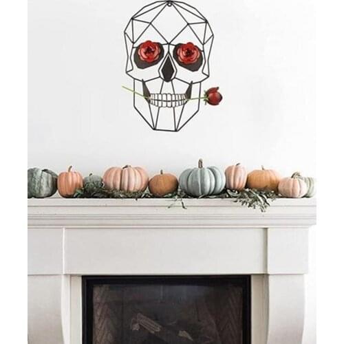 Home Office Wall Hanging Decorations Skeleton And Rose Wall Hanging Art Metal Ornament Halloween Decor Supplies
