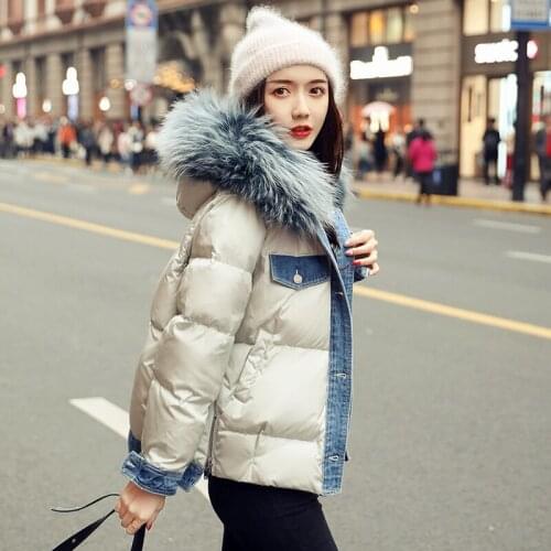 2020 New Big Real Raccoon Fur Collar Down Jacket Women Winter Fashion Warm Korean Woman Clothes Denim Doudoune Femme WPY1939