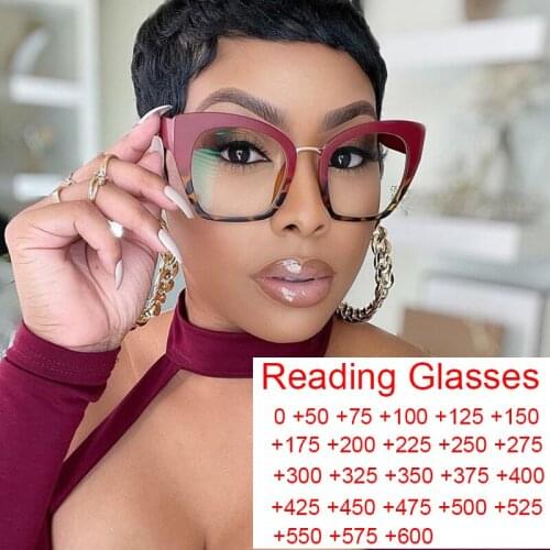 Vintage Presbyopia Magnifying Glasses Anti Blue Light Oversize Women Reading Glasses Luxury Brand Prescription Sunglasses Frames