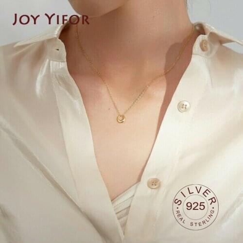 925 Sterling Silver Pendant Neckelace For Women Light Gold Plated Jewellery round Necklaces Fine Jewelry