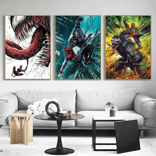Marvel Comics Superhero Venom and Spiderman Posters Classic Fighting Scene Canvas Painting Home Creative Art Decor HD Canvas