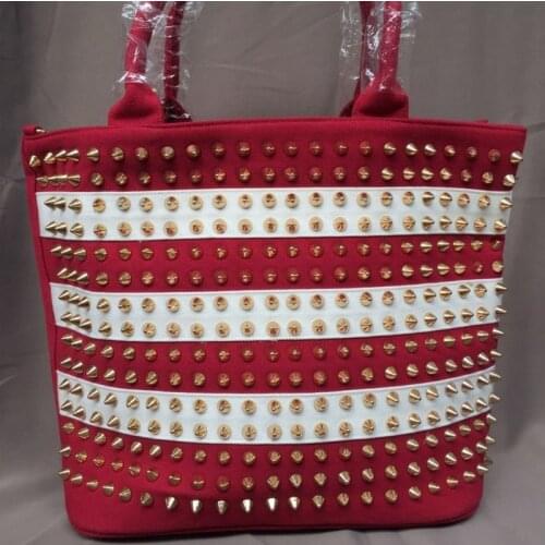 Casual Women Harajuku Big Totes Canvas Rivets Studded Handbag Waterproof Crossbody Bag Denim Large Mothers Shoulder Bags Colors