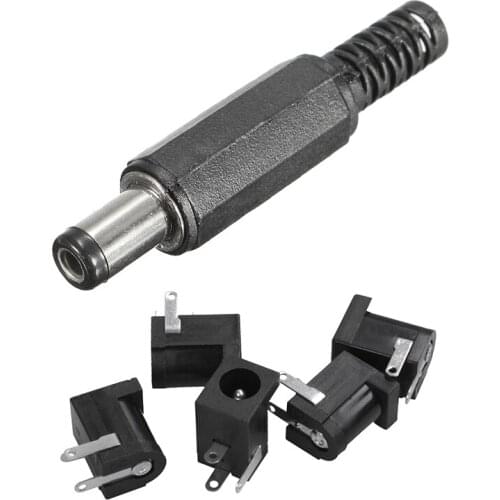 Retail 15 Pcs 5.5X2.1Mm Black DC Power Jack Connectors: 10 Pcs Male Solder Barrel Tip Plug Jack Straight Connectors & 5 Pcs Powe