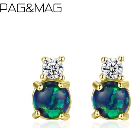 PAG&MAG Delicate Round Fire Opal Stud Earrings Sterling Silver 925 Earrings Jewelry Boucles D'Oreilles Pour Les Femmes SE0415