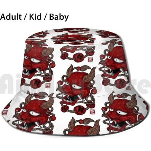 Oni Sun Hat Foldable UV Protection Asian Brush Character Culture Demon Devil Evil Fantasy Japan Japanese
