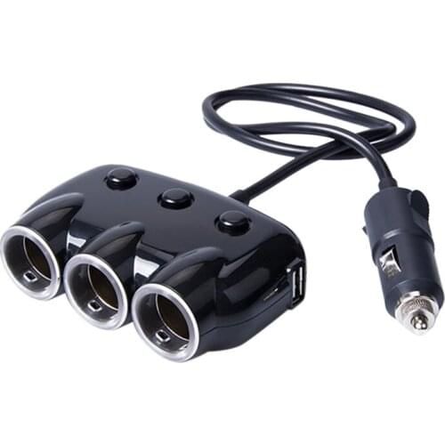 Cigarette-Lighter Adapter, 3-Socket Car Cigarette-Lighter Splitter DC 12V/24V Dual USB Car Charger Adapter