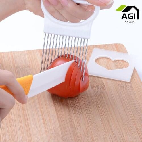Slicers Tomato Onion Vegetables Slicer Cutting tool Aid Holder Guide Slicing Cutter Shrendders Safe Fork Kitchen Cooking