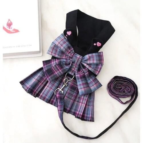 Pet JK Uniform Cat Dog Cosplay Costumes Sailor Uniform for Dogs Clothes Cats Cute Blouse Skirt Plaid Skirt With Traction Rope