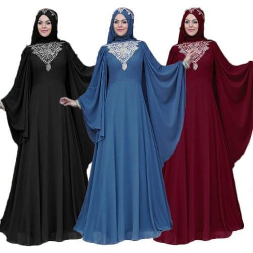 Vintage Abaya Dubai Batwing Sleeve Maxi Dress Muslim Women Farasha Party Evening Long Gown Jilbab Robe Turkish Islamic Clothing