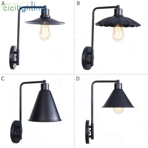 Vintage Black Wall Lamp Lights Vintage Lid Plate Unbrella Lotus Leaf White Metal Shade Sconces Arandela Loft Industrial Lighting