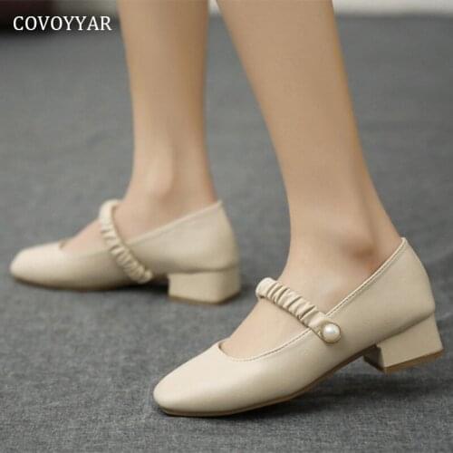 COVOYYAR Autumn Shoes Women Shallow Square Toe Mary Jane Single Shoes Retro Casual Thick Heel Lady Pumps WHH305