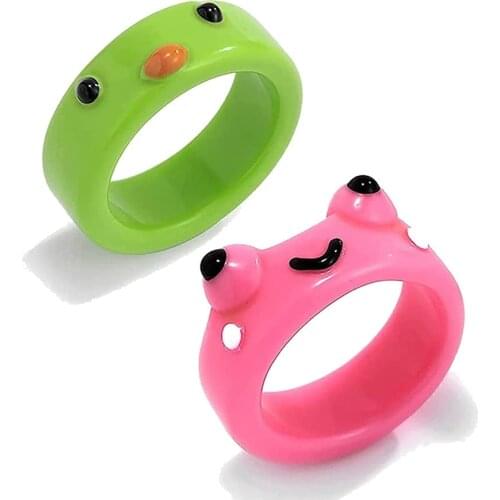 1PC Frog Ring Polymer Clay Resin Rings for Girls Animal Jewelry for Women Funny Smile Face Rings Fashion Travel Jewelry Gifts