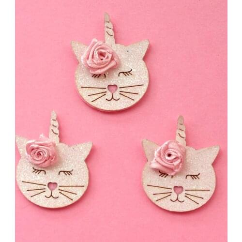 10pcs Glitter Powders Kawaii Unicorn Pink Rose Flower Cat Patches for Crafts Clothes Decor Applique DIY Headwear Hair Clips Acce