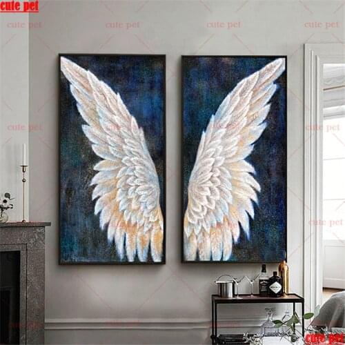 Diy puzzle 5d large diamond mosaic abstract angel wings diamond painting crossstitch embroidery full round drill home decor 2PCS