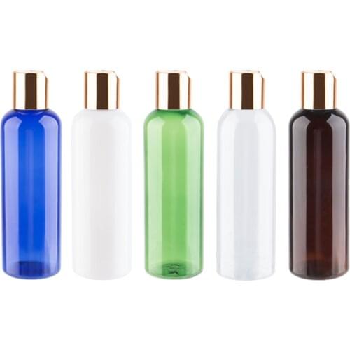 200ml Empty Round Plastic Shampoo Bottles Gold Aluminum Disc Cap Bottle Cosmetic Containers Travel Bottle 200cc 30pcs/lot