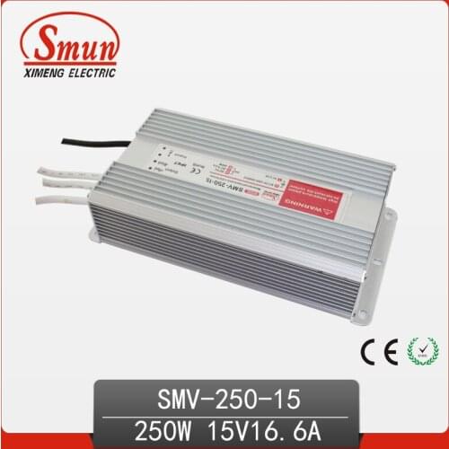 250W 15V 16.6A Outdoor Waterproof IP67 Switching Led Driver Led Power Supply With CE RoHS SMV-250-15