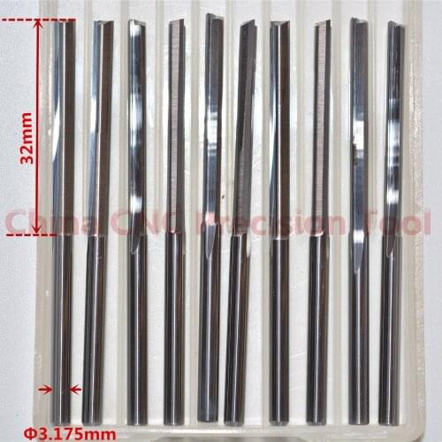 3.175mm*32mm-10pcs,Freeshipping CNC solid carbide End Mill, woodworking insert router bit,2 Flutes Straight cutter,MDF,PVC