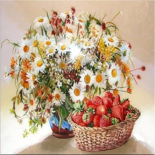 Diamond Embroidery Flowers Diamond painting Daisies and strawberries Diamond Mosaic 3d Square Rhinestone Full Cross Stitch Image