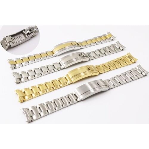 CARLYWET 20mm Two Tone Gold Silver Solid Curved End Screw Link Glide Lock Clasp Watch Band Bracelet For Submariner GMT
