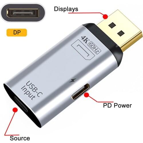 Chenyang Type-C USB-C Source Input to Mini Displayport DP Output HDTV 4K 60hz 1080P Adapter with PD Power Port for Phone &Laptop