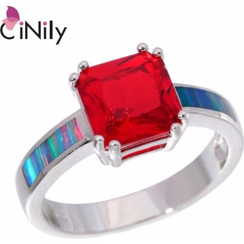 CiNily Created Rainbow Fire Opal Garnet Silver Plated Wholesale New Style for Women Jewelry Gift Ring Size 6-9 OJ9251