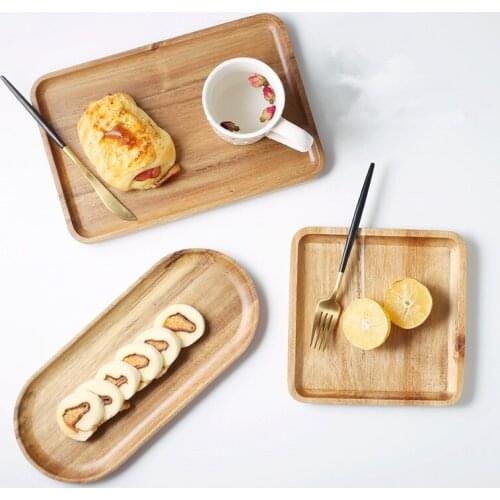 Acacia Wood Tray Wooden Food Party Serving Tray Dinner Plate for Cake Bread Afternoon Tea Heart Dessert Plates Square Oval