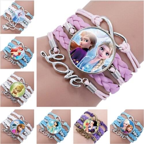 Disney children cartoon bracelet Frozen Elsa Snow White Mermaid Princess wristand girl gift doll accessories bangle kid jewelry